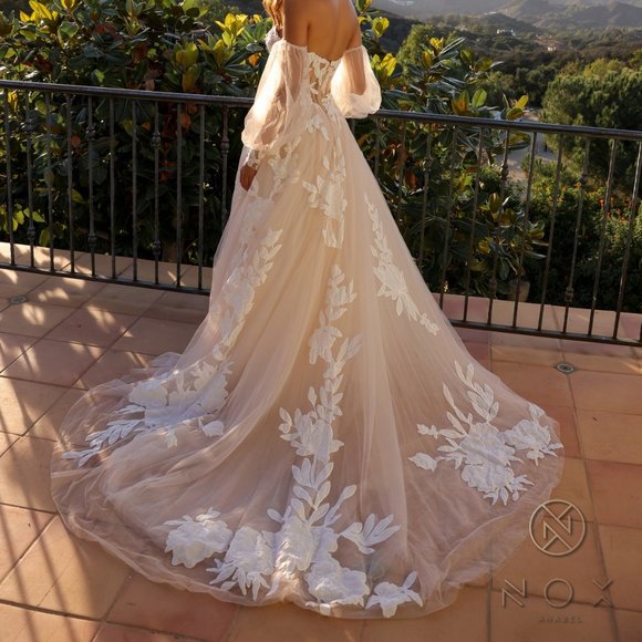 NEW LONG FORMA WEDDING BALL GOWN W/ LACE DETAILS & REMOVABLE SLEEVES AC JE990L - Picture 10 of 10